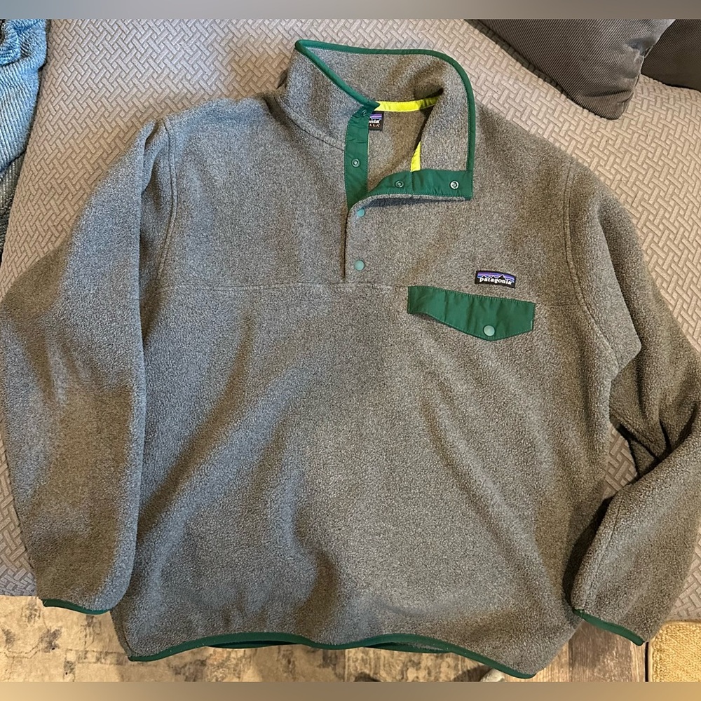 Patagonia Snap-T Synchilla Pullover Fleece Grey + Green men’s size medium